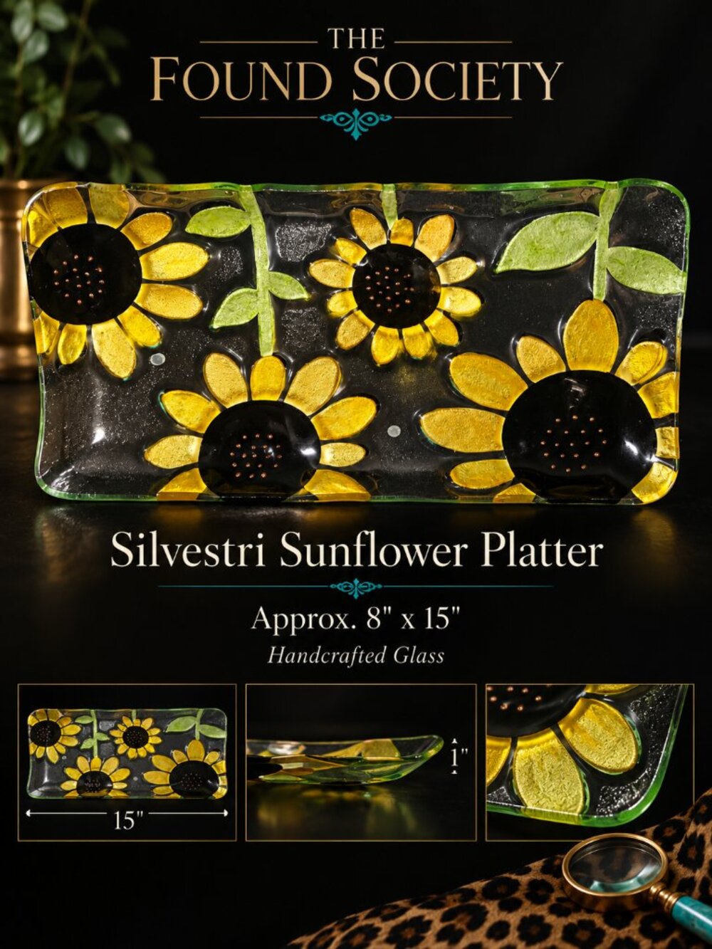 Silvestri DEMDACO Lori Siebert Sunflower Glass Platter 8x15